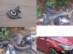 ಮಾಚಾರಿನಲ್ಲಿ ಭೀಕರ ಅಪಘಾತ ಬೈಕ್ ಸವಾರ ಪವಾಡ ಸದೃಶ ಪಾರು