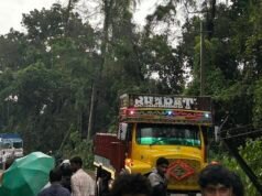 ಗುರುವಾಯನಕೆರೆ ವರಕಬೆಯಲ್ಲಿ ಲಾರಿಯ ಮೇಲೆ ಉರುಳಿದ ವಿದ್ಯುತ್ ಕಂಬ