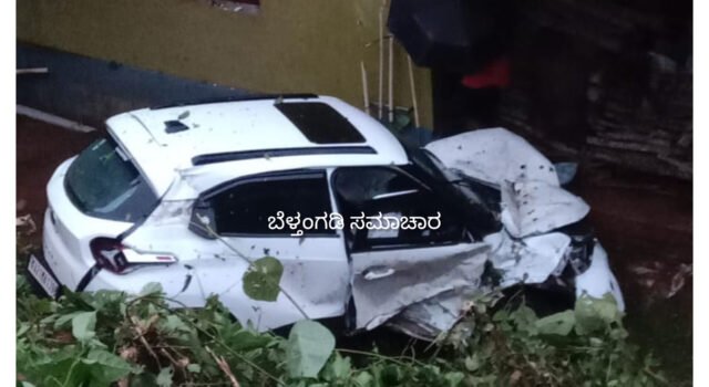 ಸವಣಾಲು; ಮೆನೆ ಮೇಲೆ ಉರುಳಿದ ಕಾರು; ಚಾಲಕ ಅಪಾಯದಿಂದ ಪಾರು