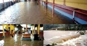 ಭಾರೀ ಮಳೆ ಶಿಶಿಲೇಶ್ವರ ದೇವಸ್ಥಾನದ ಅಂಗಣಕ್ಕೆ ನುಗ್ಗಿದ ನೀರು