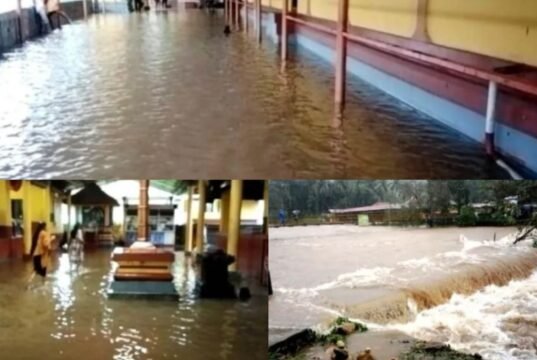 ಭಾರೀ ಮಳೆ ಶಿಶಿಲೇಶ್ವರ ದೇವಸ್ಥಾನದ ಅಂಗಣಕ್ಕೆ ನುಗ್ಗಿದ ನೀರು