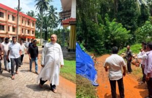 ಮಳೆಯಿಂದ ಹಾನಿಗೀಡಾದ ಬಿಷಪ್ ಹೌಸ್, ಮುಂಡಾಜೆ ಚರ್ಚ್ ಗೆ ಶಾಸಕ ಹರೀಶ್ ಪೂಂಜ ಭೇಟಿ
