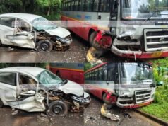 ಧರ್ಮಸ್ಥಳ ಕೆ.ಎಸ್.ಆರ್.ಟಿ.ಸಿ ಬಸ್ ಹಾಗೂ ಕಾರಿನ ನಡುವೆ ಭೀಕರ ಅಪಘಾತ