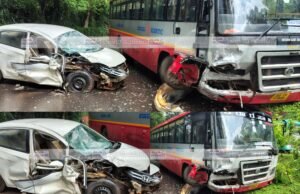 ಧರ್ಮಸ್ಥಳ ಕೆ.ಎಸ್.ಆರ್.ಟಿ.ಸಿ ಬಸ್ ಹಾಗೂ ಕಾರಿನ ನಡುವೆ ಭೀಕರ ಅಪಘಾತ