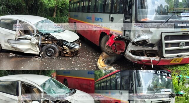 ಧರ್ಮಸ್ಥಳ ಕೆ.ಎಸ್.ಆರ್.ಟಿ.ಸಿ ಬಸ್ ಹಾಗೂ ಕಾರಿನ ನಡುವೆ ಭೀಕರ ಅಪಘಾತ