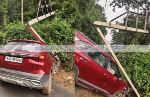 ಚಿಬಿದ್ರೆ ವಿದ್ಯುತ್ ಕಂಬಕ್ಕೆ ಕಾರು ಡಿಕ್ಕಿ